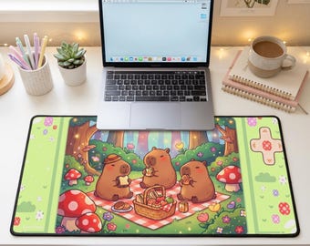 Cozy Kawaii Capybara Picnic Desk Mat, Large Desk Mat, Anime Mouse Pad, Kawaii Gamer Mousepad, Computer Keyboard Office Decor, Christmas Gift