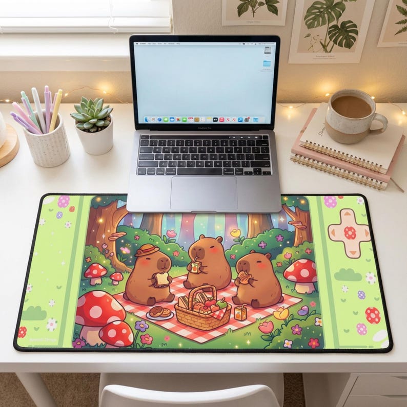 Cozy Kawaii Capybara Picnic Desk Mat, Large Desk Mat, Anime Mouse Pad ...