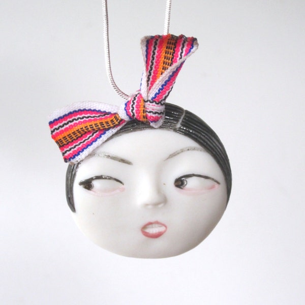 Little head Face Handmade Porcelain Ceramic Pendant Necklace