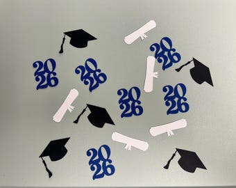 Confeti para mesa de graduación 2026 / Decoración de mesa con birrete y diploma / Decoración de fiesta con los colores personalizados de la escuela / 100 piezas