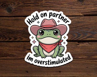 Halt fest, Partner I'm overstimulated, lustiger Cowboyfrosch Aufkleber, Planer, Süßer Frosch, lustiges trendy meme, Snarky, Frech, Planer, Notizbuch
