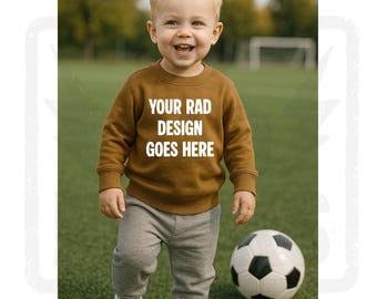 Soccer Kids Sweatshirt Mockup: Coyote Brown Rabbit Skins (Digital Download)