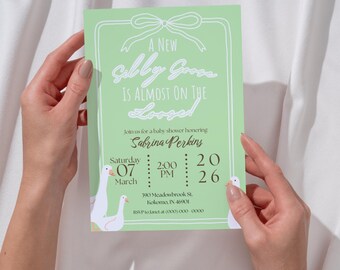 A New Silly Goose Baby Shower Invitation | Editable Canva Template | Digital Download