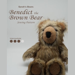 Benedict den bruna björnen: Nallebjörn PDF-sömnadsmönster. 58 cm 23". Plysch. Medel. Gör-det-själv.