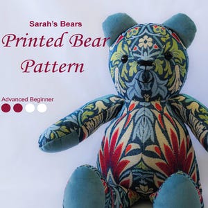 Digital Printed Bear Pattern, Patterned Bear, Bear Pattern, Handmade Bear, Stuffed Bear Pattern, Easy Sewing Pattern, Handmade Toy Patterns