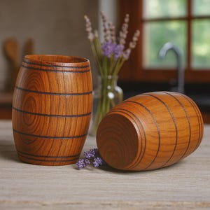 Rustikale Holzfass-Tassen - 2er-Set - Mittelalterliche Tassen