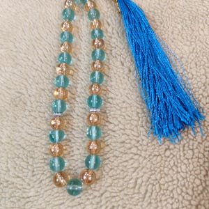Handmade Beautiful Blue and Yellow Prayer Beads Tasbih 33 Beads Misbaha Tasbeeh for Salah, Dhikr & Gifts Elegant Rosary for Men and Women