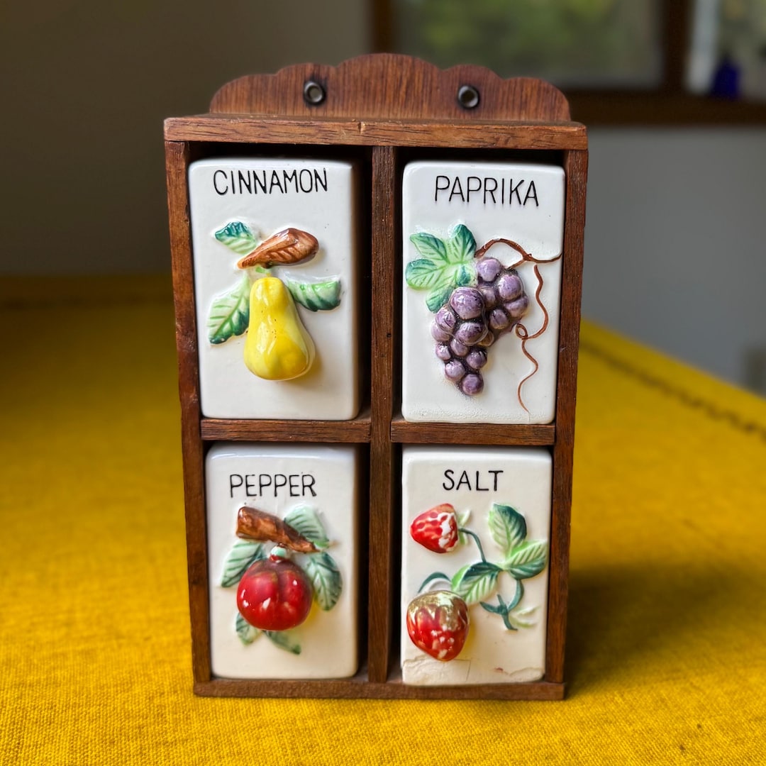 Retro Spice Rack Retro Spice Rack With Ceramic Jars 70s Kitsch - Etsy