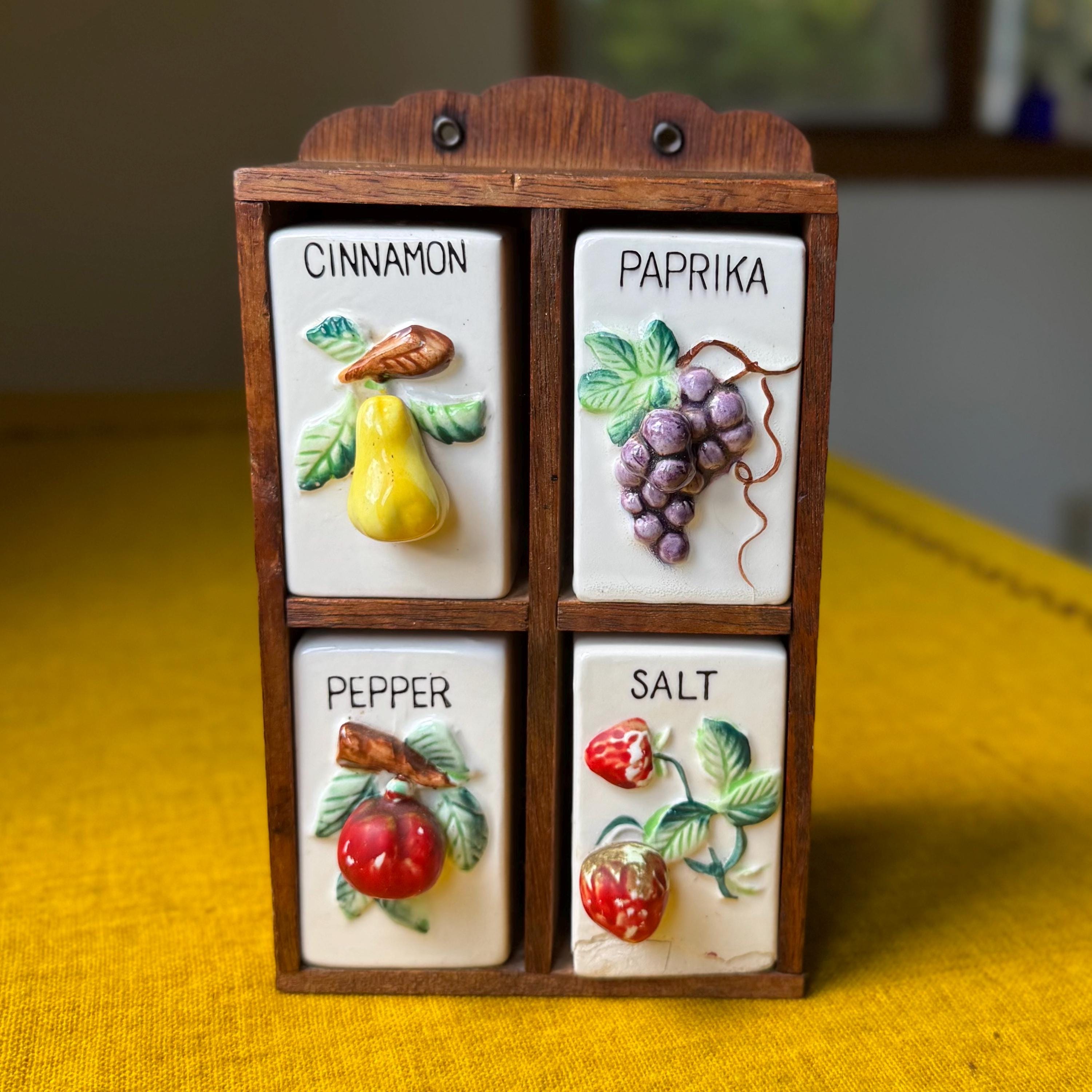 Retro Spice Rack With Ceramic Jars 70s Kitsch - Etsy