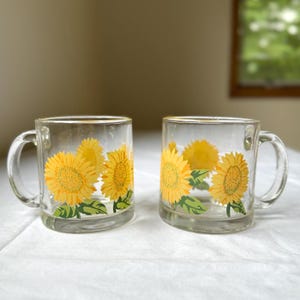 Vintage 90s Libbey Glass Sunflower Mugs - Set of 2