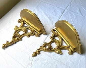 Pair of Vintage Gold Syroco Shelves Hollywood Regency Decor