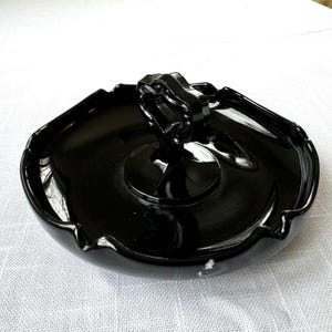 Vintage Black Amethyst Depression Glass Tidbit Tray Scalloped Edges Trinket Dish