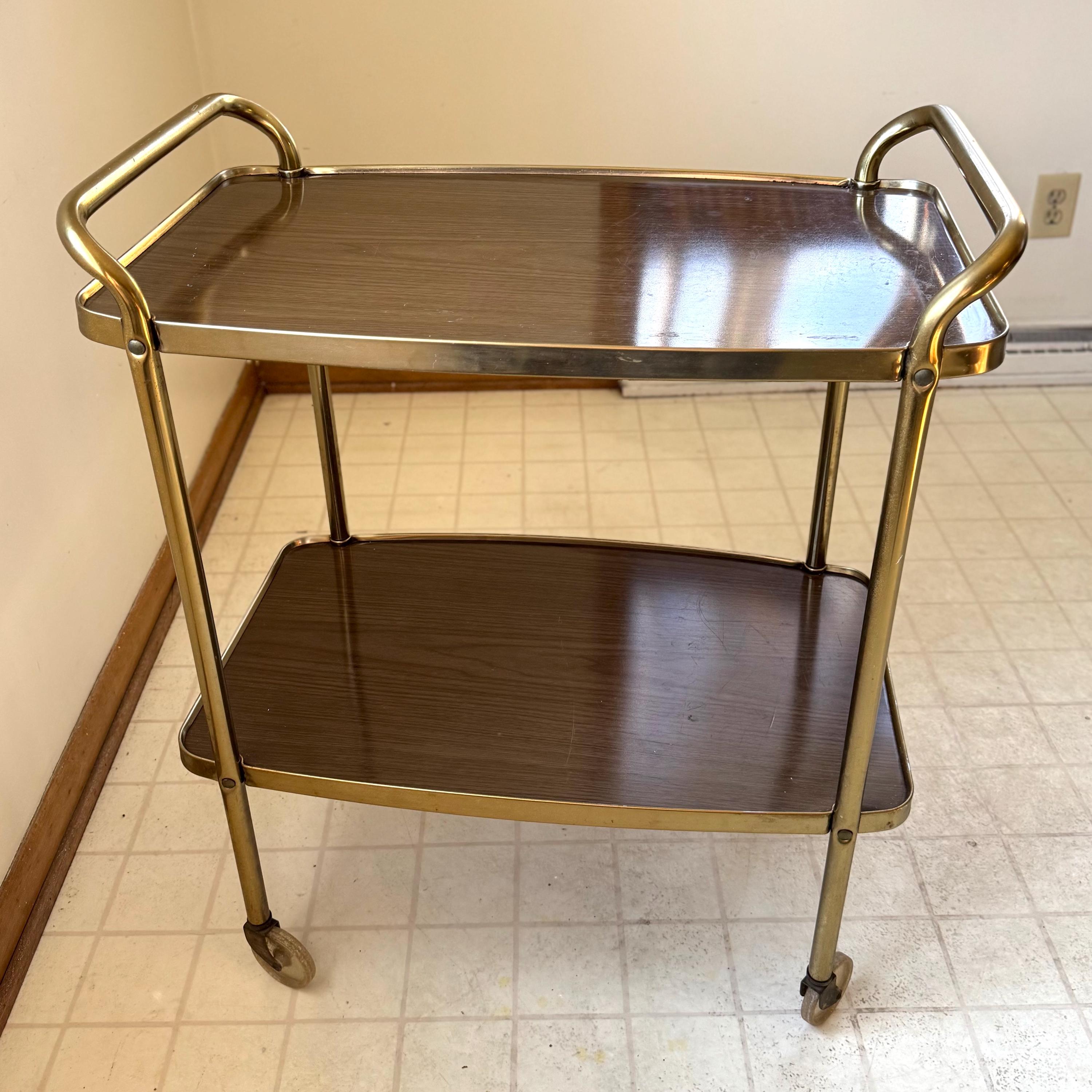 Chariot De Cuisine Vintage Cosco Années 60 - Deux Niveaux Métal Jaune/blanc