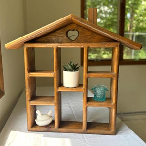 Vintage Rustic Wooden House Shaped Shelf