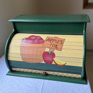 Vintage Country Apple Roll-Top Bread Box