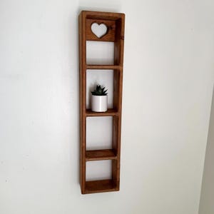 Rustic Multi-Tier Wooden Wall Shelf with Heart Detail
