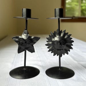 Pair of Vintage Party-Lite Celestial Sun and Star Tapered Candle Holders Whimsigoth 90s Y2K