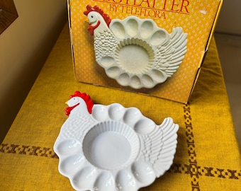 Vintage Telaflora Ceramic Chicken Deviled Egg Server