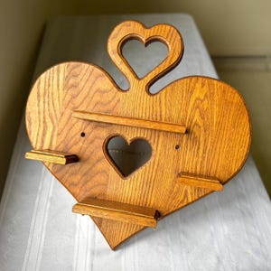 Vintage Handcrafted Oak Heart Wall Shelf