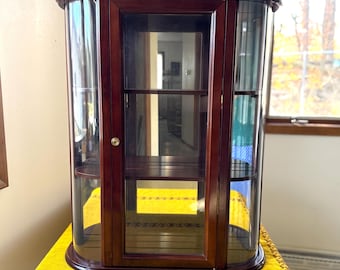 Vintage Bombay Company Curved Glass Vitrine Curio Cabinet - Mirrored