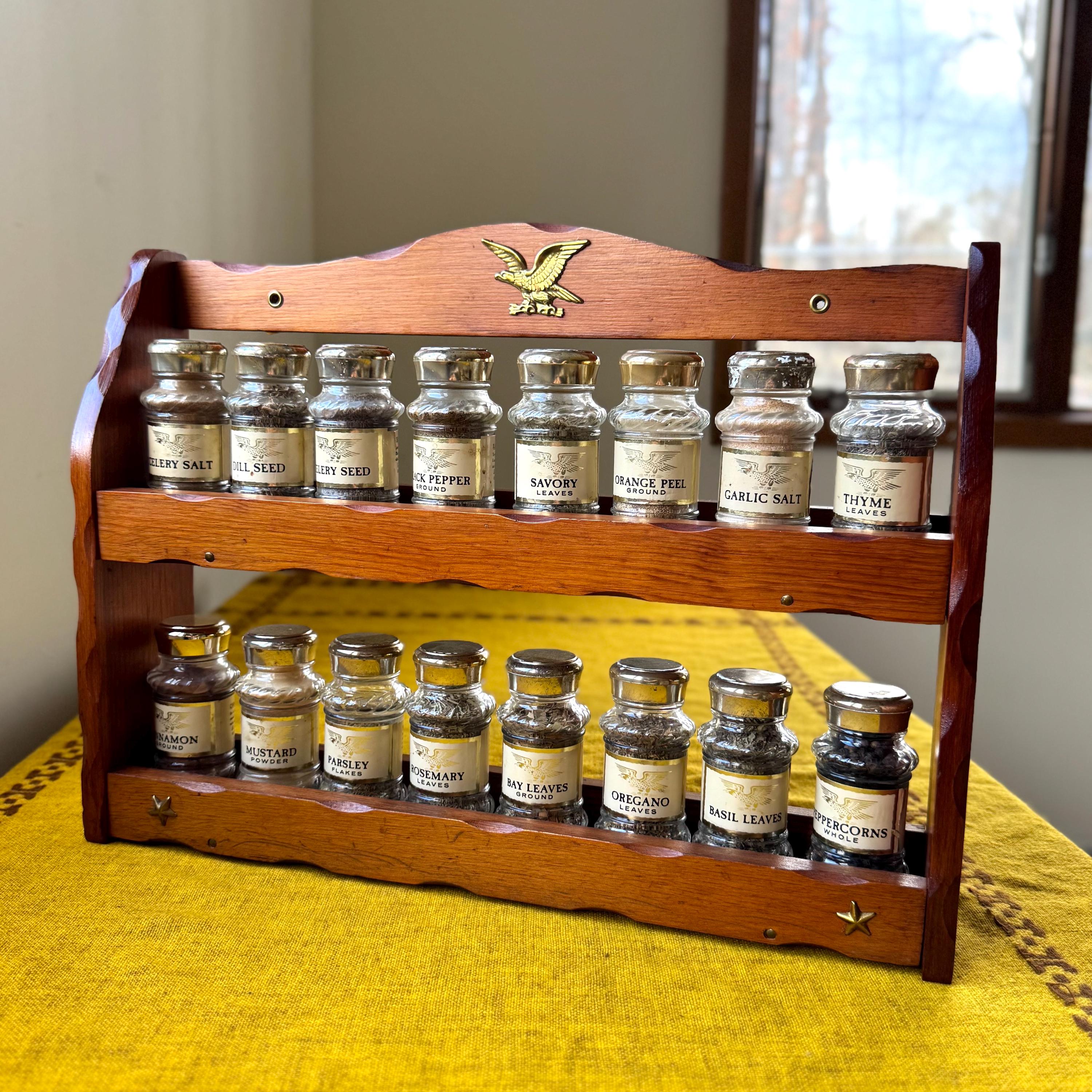 Vintage Sears Americana Wooden Spice Rack With Apothecary Jars - Etsy
