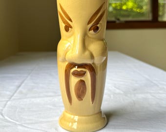 Vintage Fu Manchu Ceramic Tiki Mug - Orchids of Hawaii Style