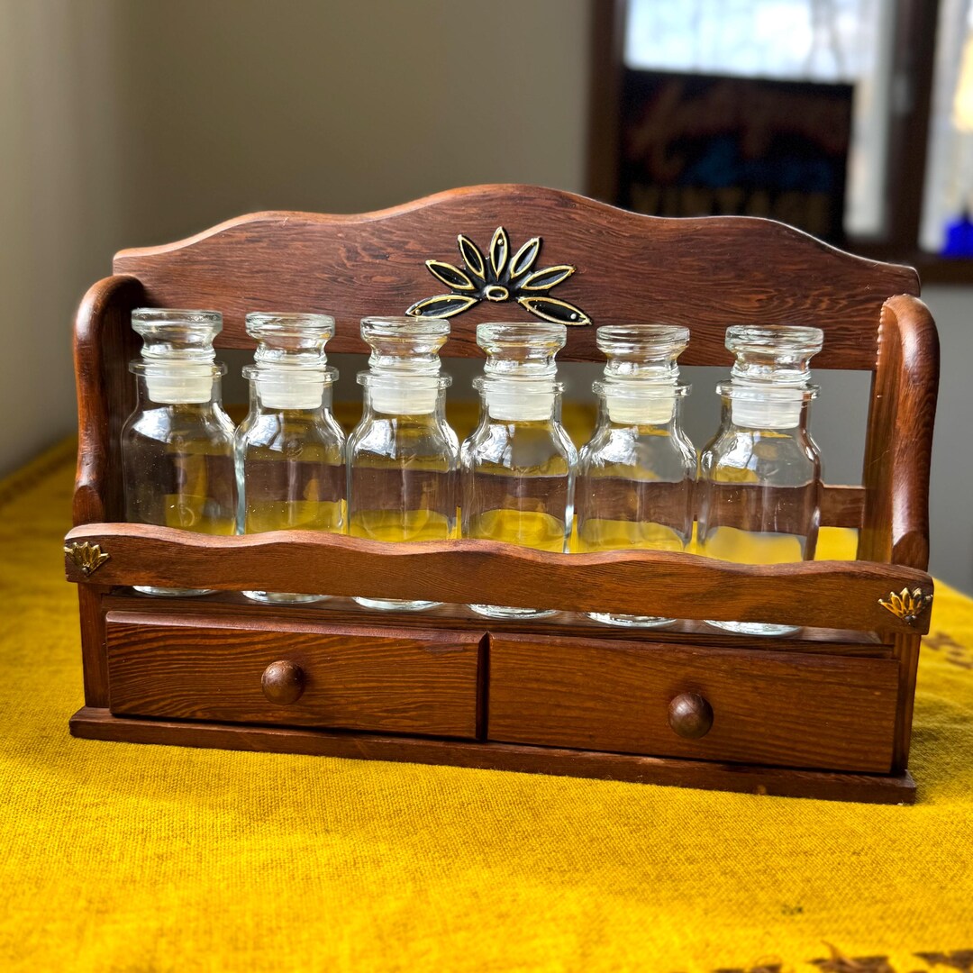 Retro Gailcraft Wooden Spice Rack Apothecary Jars - Etsy UK