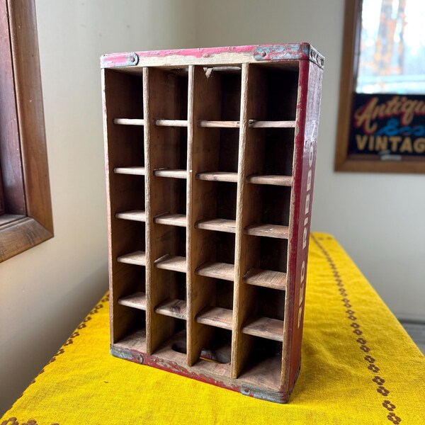 Vintage Wooden Red Ribbon Cola Bottle Crate Pigeon Hole