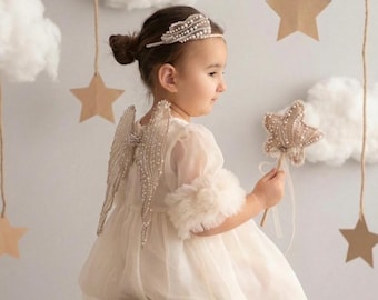 Angel Wings, Baby Angel Wings, Beaded Wings, Pearl Fairy Wings, Birthday Angel Costume, Newborn Photo Prop, Flower Girl Wings