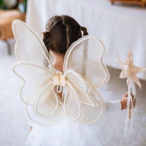 Costume da fata, costume con ali di farfalla per compleanno, ali di farfalla in raso color crema scintillante fatte a mano