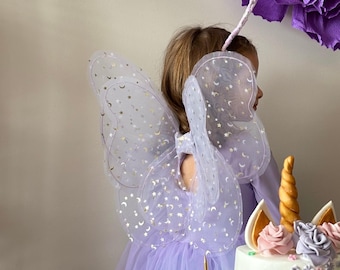 Ali da fata lilla con stelle e luna - Costume da bambina, travestimento