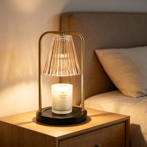 Lámpara calentadora de velas de cristal vintage, con difusor de cera aromática regulable, luz de mesilla (con temporizador).