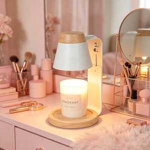Lámpara calentadora de velas con diseño floral estilo cottagecore, calentador de cera con forma de flor blanca, luz de aromaterapia sin llama
