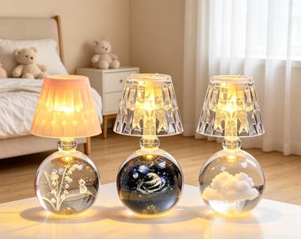 3D Engraved Crystal Ball Lamp, Glowing LED Sphere Night Light, Bedroom Mood Decor