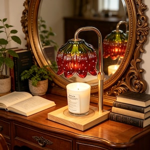 Lámpara calentadora de velas con diseño de lirio de los valles y fresa, cera fundida sin llama, luz nocturna floral para dormitorio.