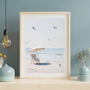 Coastal Wall Art Minimalist Print Ocean View Livingroom Decor Neutral Color Beach Scene Coastal Home Decor Digital Download Beach Painting