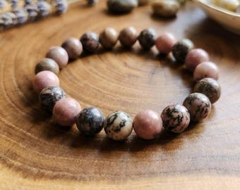 Rhodhonite Crystal Bracelet healing emotional pain and attract unconditional love - 8mm beads