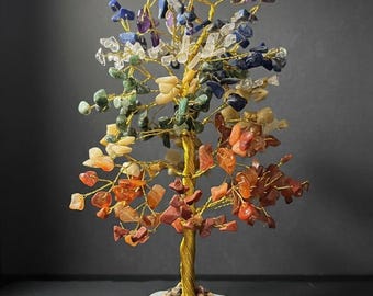 7 Chakra Crystal Tree – Healing Gemstone Decor, Marble or Wood Base