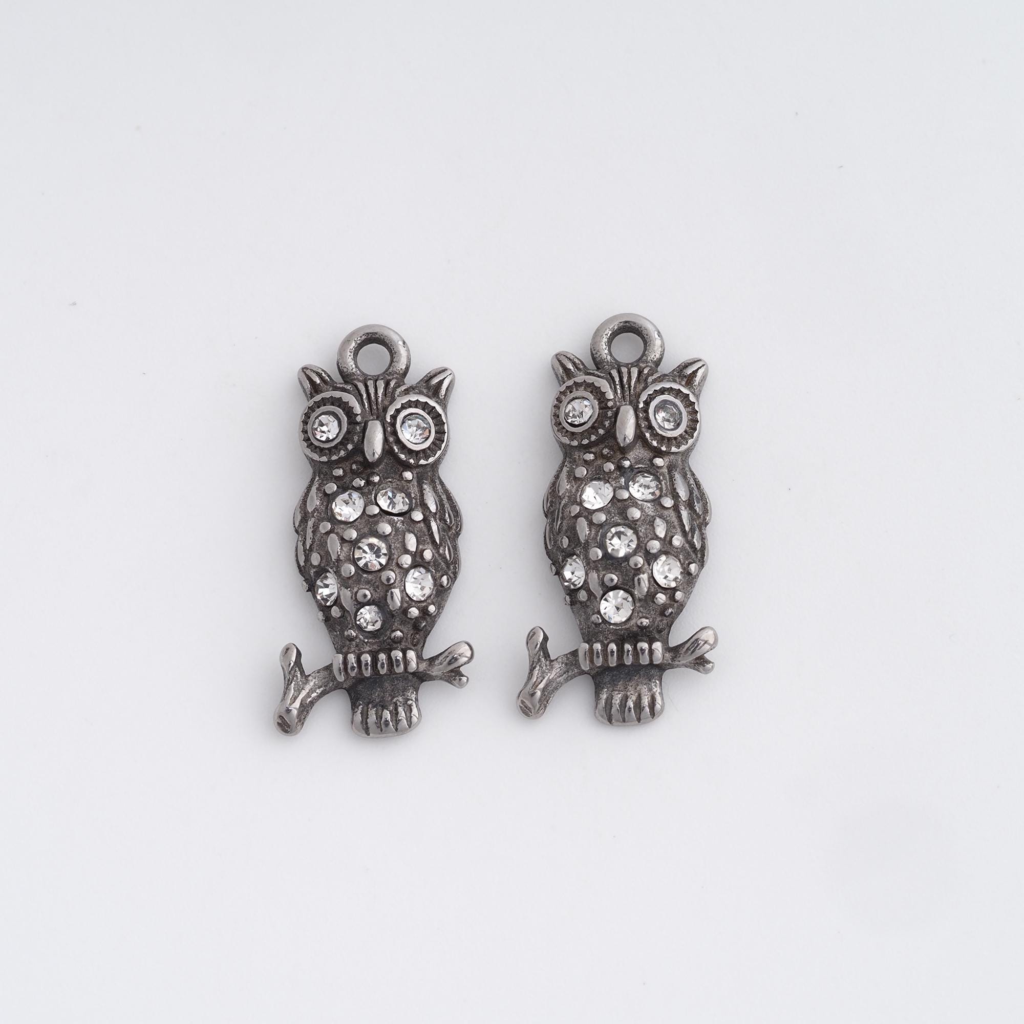 Steel CZ Owl Charms,Stainless Steel Flying Pendant,DIY Jewelry Making Supply