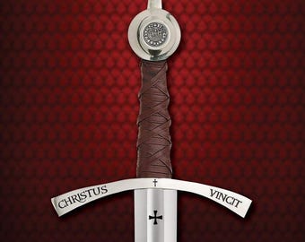 Knights Templar Sword Replica: Hand-Forged High Carbon Steel with Leather Scabbard