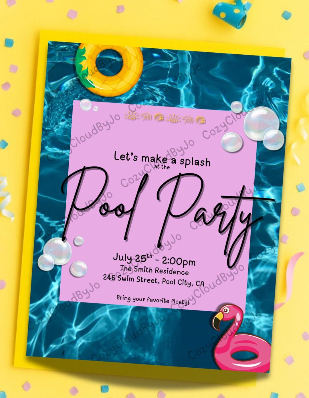 Tropical Pool Party Invitation • Flamingo, Summer Splash (editable ...
