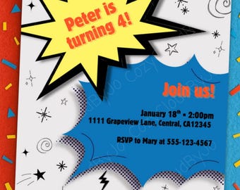 Superhero Birthday Invitation | Comic Book Style, Editable Template