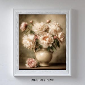 Vintage Peony Vase Print: Antique Floral Still Life (Digital Download