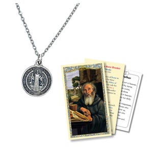 St. Benedict Necklace on Stainless Steel Chain with Prayer Cards – Catholic Medal of Protection & Faith Gift Set
