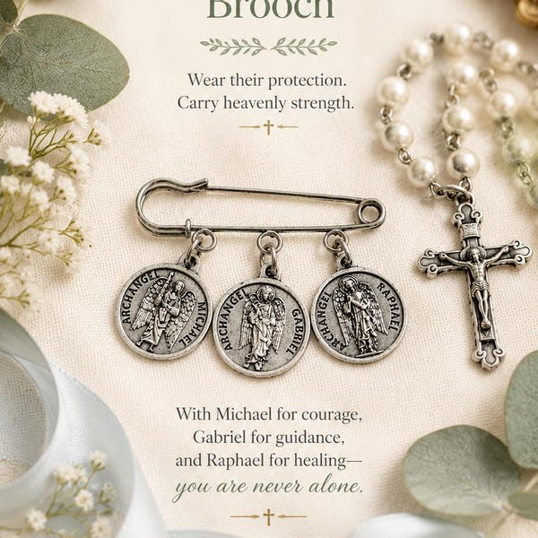 Archangels Protection Pin Brooch: St. Michael, Gabriel, Raphael Medals