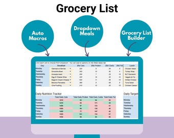 Automated Meal Tracker & Grocery List Google Sheets Template (PDF Guide Included