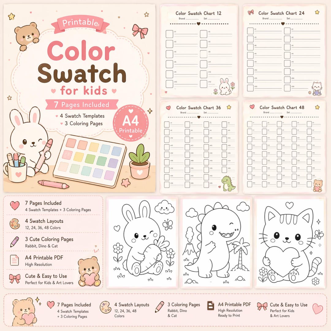 Kids Color Swatch Chart Printable, Coloring Activity, Learn Colors ...