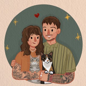 Personalisierte Familie Illustration, Paar Haustier Zeichnung (Digitale Datei)