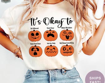 Camiseta para maestros con temática de Acción de Gracias / Camiseta de calabaza para maestros / Camiseta motivacional de otoño para el aula / Caras positivas de calabaza / Camiseta Comfort Colors®