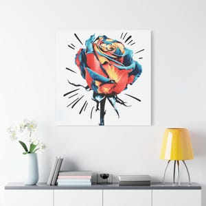 Art mural abstrait sur toile rose : imprimé floral moderne